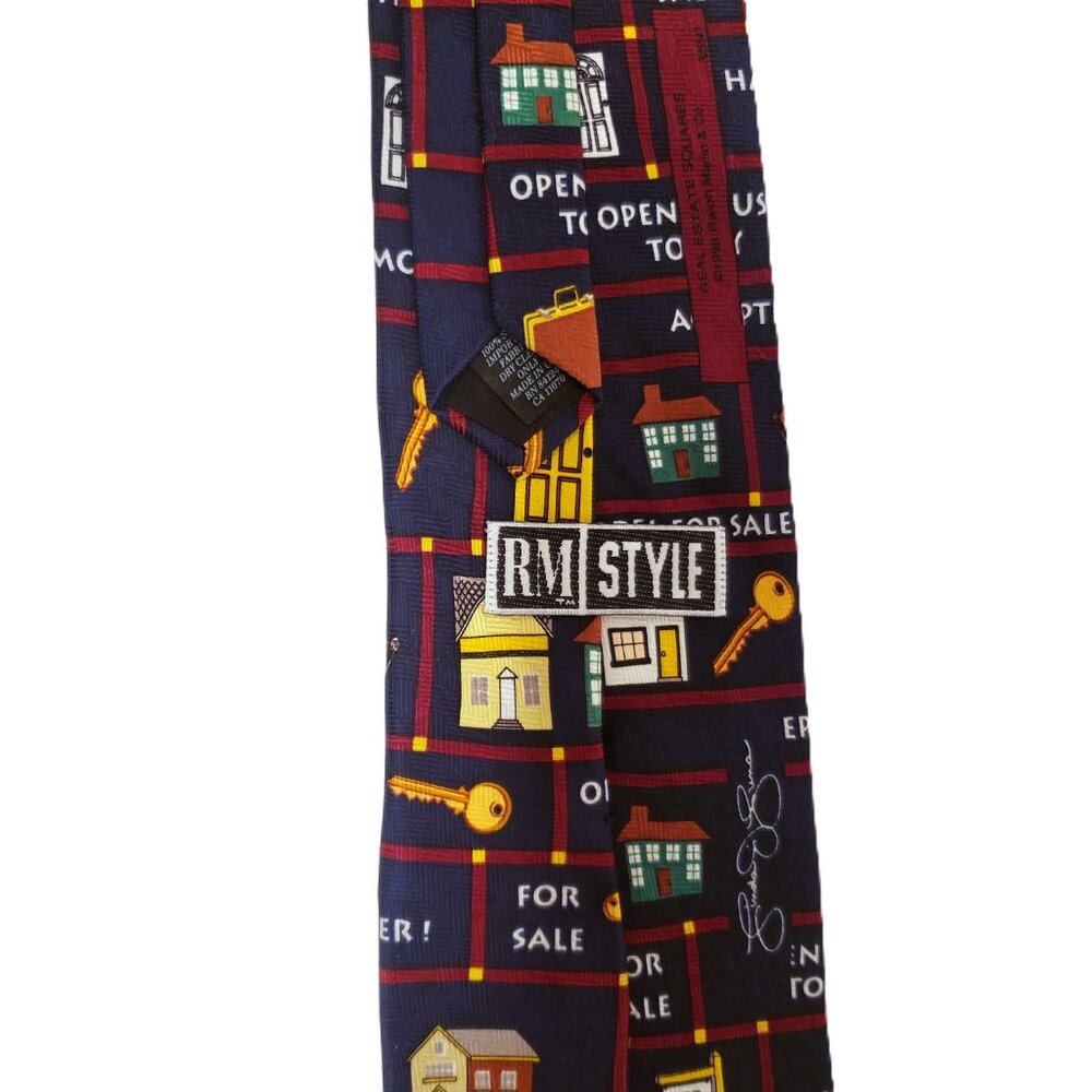Vtg Realtor Tie Real Estate Lot x3 Black Blue Silk House For Sale Sold Realty - Picture 7 of 7